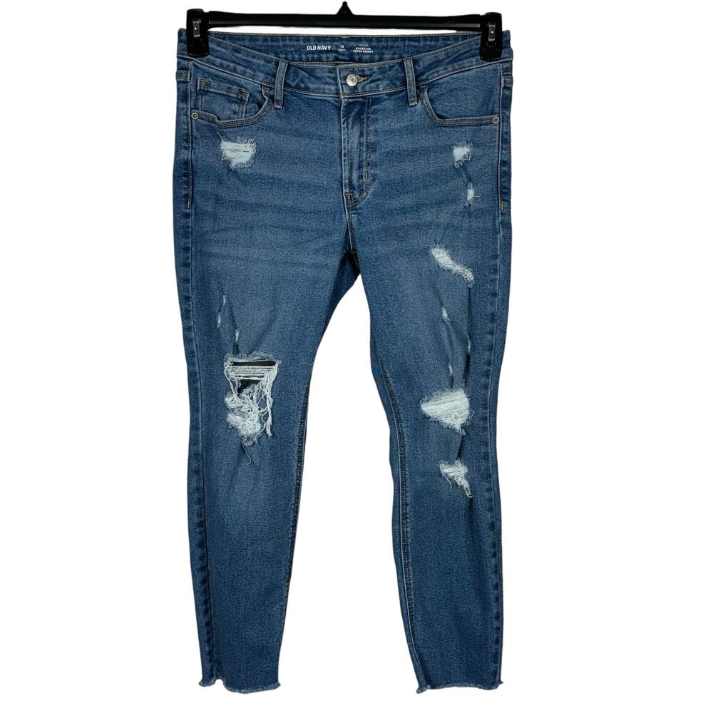 Old Navy SZ 12 SHORT Rockstar Super Skinny Jeans Crop Mid-Rise Distress Stretch